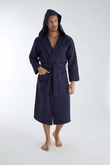 Мужской вафельный халат Nusa 1325 с капюшоном XL синий | Зображення 3