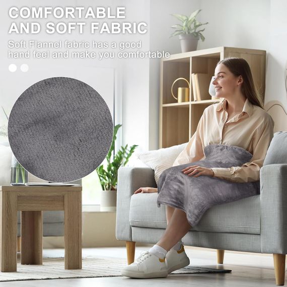 Електрогрілка NALONE для шиї, плечей і спини, велика, 25"x39", 63x100 см, 6 рівнів нагріву, автоматичне вимкнення, сіра | Зображення 4