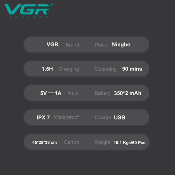 Электробритва VGR V-379 шейвер, двойное лезвие, триммер, водонепроницаемая | Зображення 2