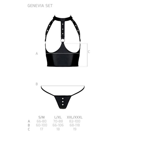 Комплект білизни з відкритими грудьми Passion GENEVIA SET WITH OPEN BRA S/M black, корсет, стрінги | Зображення 4