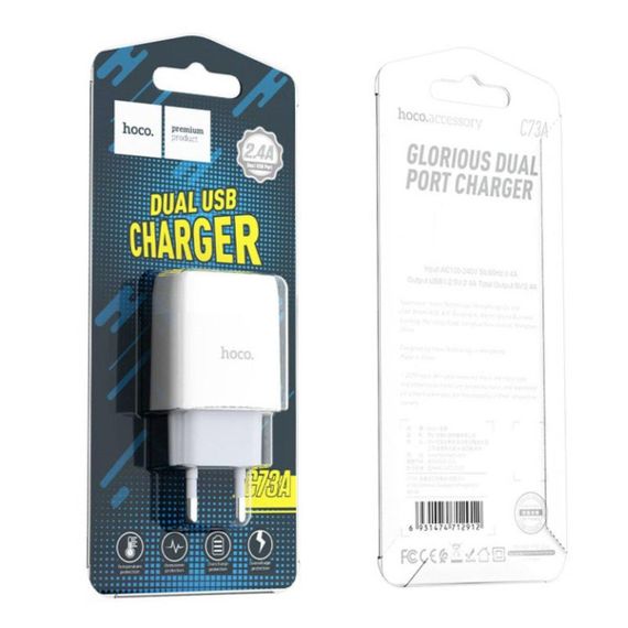 Мережевий зарядний пристрій HOCO C73A Glorious dual port charger 12W White | Зображення 5