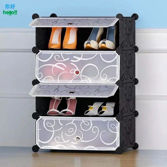 Шкаф пластиковый для обуви MP A1-4, 37x37x90 см, Черный / Тумба для обуви на 4 секции / Шкаф для обуви | Зображення 1