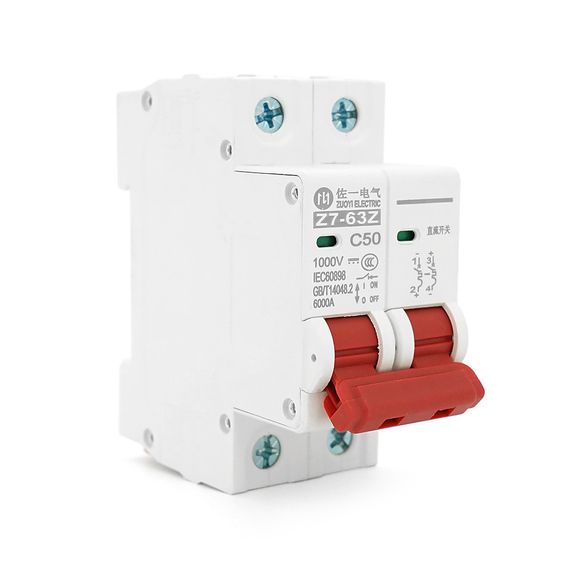 Автоматичний вимикач DC ZUOYI Z7-63Z 2P C50 DC250-1000V, 50A, 6kA, 73x80x36mm