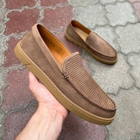 Бежевые мужские мокасины с перфорацией 40 41 42 44 размер