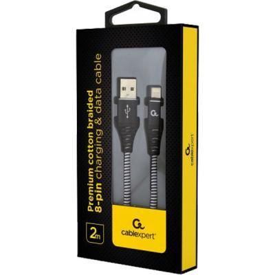 Дата кабель USB 2.0 AM to Lightning 2.0m Cablexpert (CC-USB2B-AMLM-2M-BW) | Зображення 1