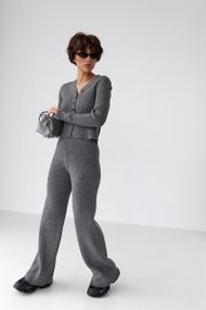 Трикотажний костюм у рубчик із кардиганом і штанами палаццо - сірий цвет, ONE SIZE (є розміри)