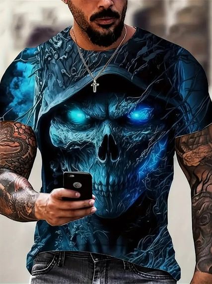 Футболка мужская 3D принт Страшный череп в капюшоне термо дышащая летняя XL 54