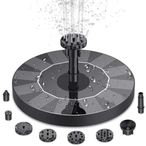 Плавающий садовый фонтан с солнечной панелью и различными насадками Solar Fountain Черный | Зображення 1