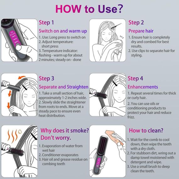Бездротова щітка-випрямляч для волосся Homely Life — 5000 мА·год, компактна, з керамічним покриттям | Зображення 8