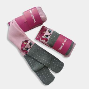 Дитячі колготки махрові для дівчинки "Поні" Тм Twinsocks 128-134, Рожевий+сірий