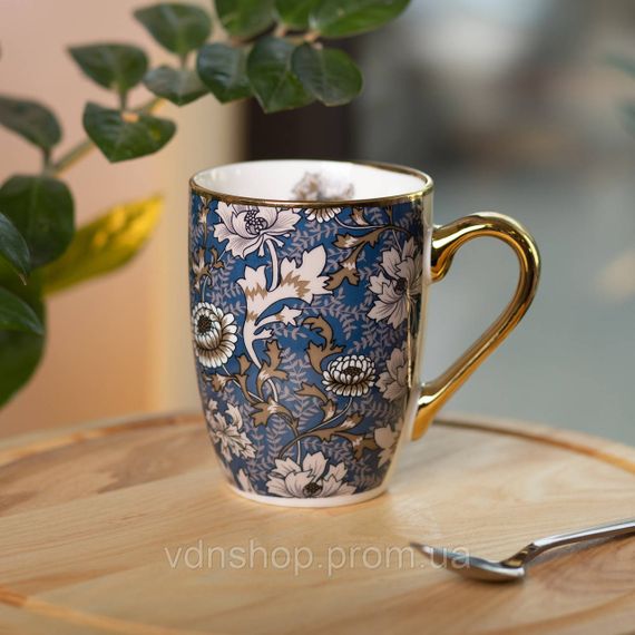 Порцелянова чашка 400 мл із золотим обідком і золотою ручкою RX-N240665BLW | Зображення 3