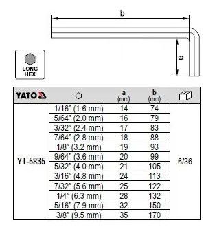 Набор шестигранных ключей шестигранники дюймовые 12шт YATO YT-5835 | Зображення 2