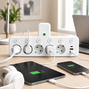 Мережевий фільтр 5 розеток + USB/адаптер на 5 розеток + USB з індивідуальними кнопками та LED-підсвічуванням Білий