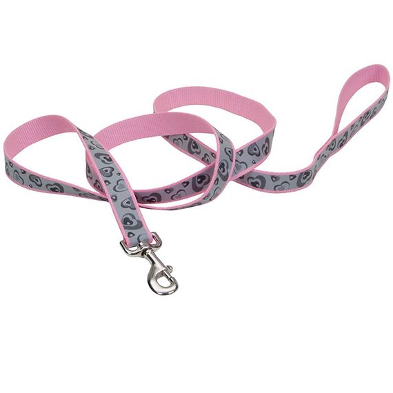 Повідець світловідбивний для собак Coastal Lazer Brite Reflective Leash, 1.2 м х 1.6 см, рожеві серця