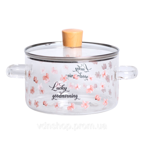 Скляна каструля прозора 1.7 літр з кришкою жароміцна HP-34-22