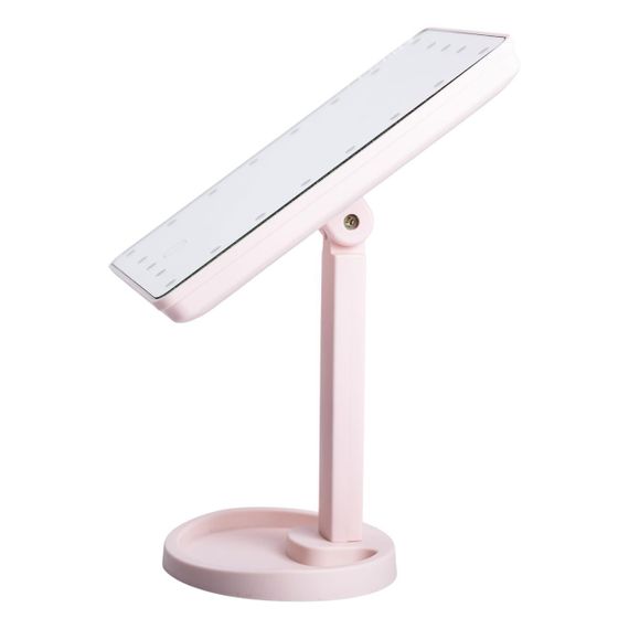 Настільне дзеркало з підсвічуванням 22 LED для макіяжу 21х16 см прямокутне на ніжці USB Рожеве HP-10-4AP | Зображення 1