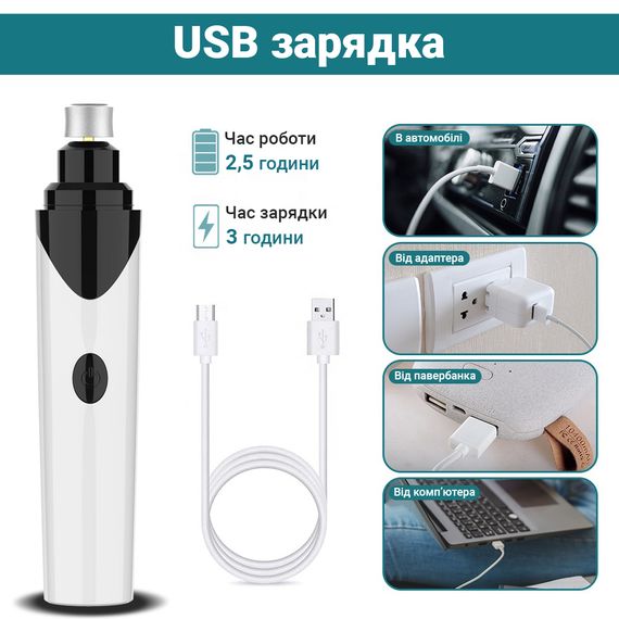 Электрический гриндер для подпиливания когтей собак и кошек iPets NG8, точилка для когтей животных, белый (7328) | Зображення 6
