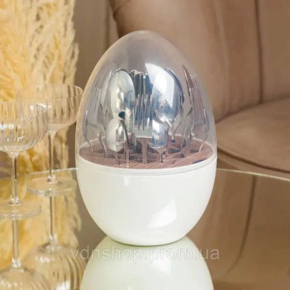 Набор столовых приборов на 6 персон из нержавеющей стали 24 штуки с подставкой Яйцо Белый HP7889 | Зображення 2