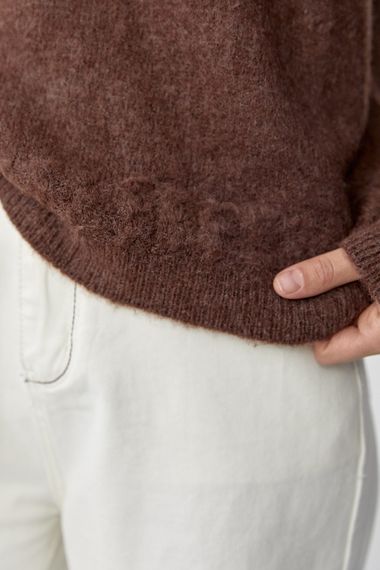 В'язаний теплий джемпер з візерунками косичок - коричневий цвет, ONE SIZE (є розміри) | Зображення 3