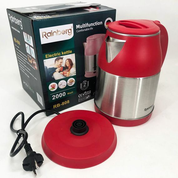 Электрочайник Rainberg RB-808 2 л нержавеющая сталь, стильный электрический чайник. CL-394 Цвет: красный | Зображення 2