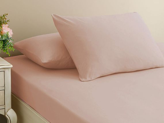 Простирадло 180х200см на гумці з наволочкою (ранфорс) First Choice, Пудрове