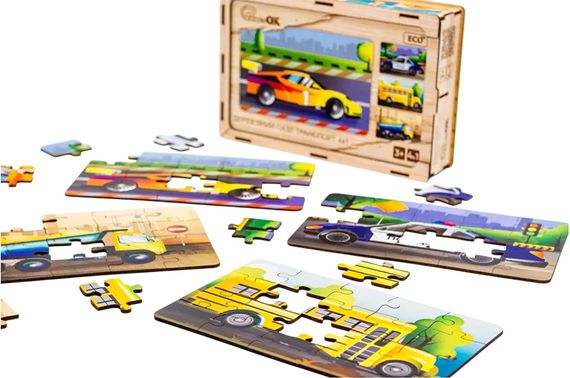 Пазл 4 в 1 "Транспорт" дерев'яний, 15 елем., в малюнку PuzzleOK | Зображення 2