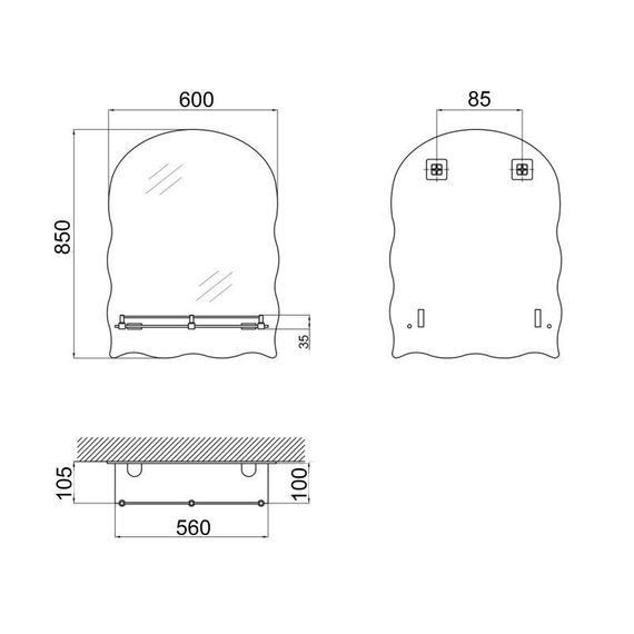 Дзеркало Lidz Anny 140.07.02 (1) 600х850х106 настінне з пілочкою прямокутне з дугоподібним верхом і фігурними боками LD78AN6085 | Зображення 1