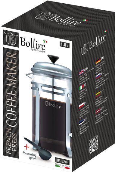 Френч-прес 1 л Bollire BR-3204 скляний заварник для чаю та кави | Зображення 2