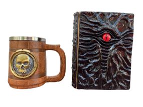 Подарунковий набір Кухоль 3D Череп Gold Rose та Блокнот 3D «Книга, що дивиться у відповідь»