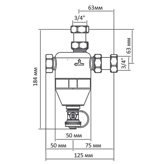 Сепаратор шламу з магнітом для котла Roho R680-075N - 3/4" (нікель) (RO0157) | Зображення 1