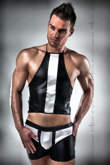 Распродажа!!! Комплект белья Passion 018 SET L/XL, черные шортики и топик с белыми элементами sexstyle