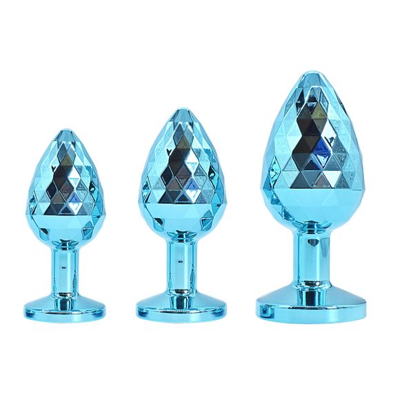 Комплект анальних пробок блакитного кольору з фасетним огранюванням (розмір S, M, L) | Зображення 5