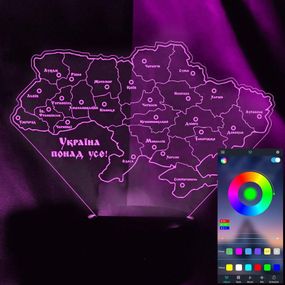 Акриловий світильник-нічник керування з телефона Мапа Україна понад Усе tty-n002031