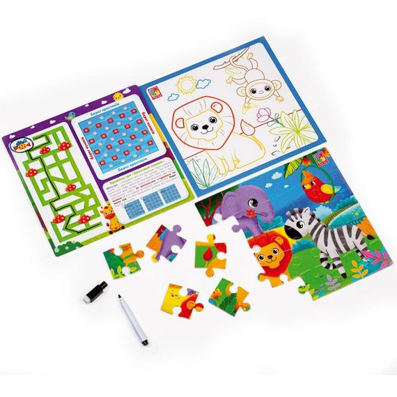 Развивающий набор 4 в 1 "Зоопарк" VT2002-02 пазл, раскраска, маркер | Зображення 2