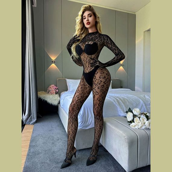 БодіСтокінг (Боді комбінезон Сітка) Babydoll 44 Чорний w636 | Зображення 7