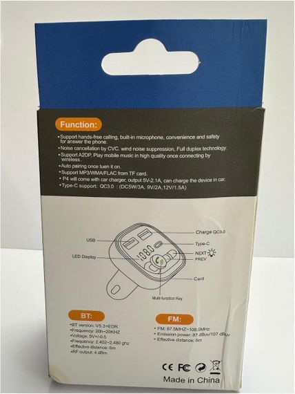 Автомобильный FM-передатчик Bluetooth с быстрой зарядкой QC3.0, 2 USB и 1 Type-C | P4 | Зображення 6