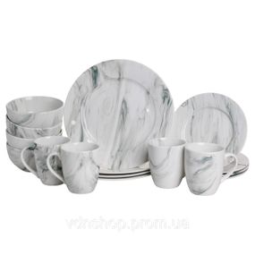 Столовый набор посуды тарелок и чашек 16 предметов на 4 персоны Marmor фарфоровый, обеденный столовый сервиз тарелок MD-16-2G