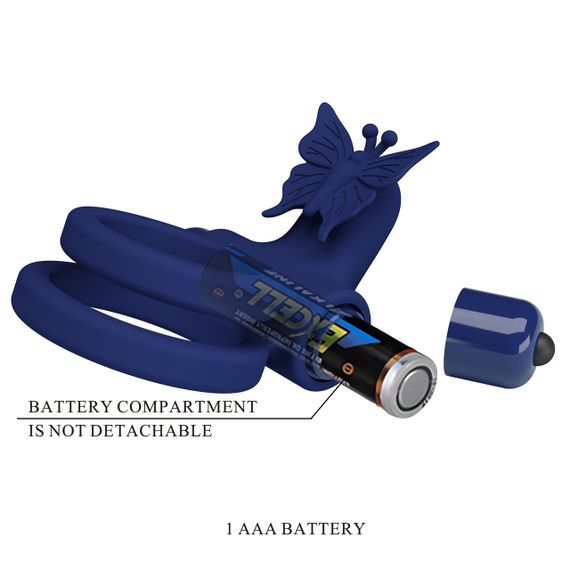 Ерекційне віброкільце подвійне PRETTY LOVE з метеликом, 10 режимів, синє sexstyle | Зображення 8