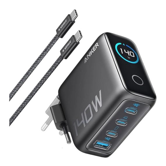 Сетевое зарядное устройство Anker Laptop GaN Charger 140W 3xUSB-C PD3.1 1xUSB-A Display Cable Black (B2697GZ1)