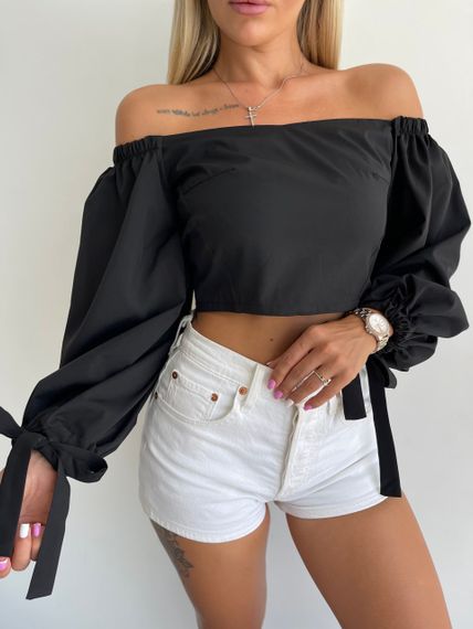 Женская легкая блуза с открытыми плечами и широкими рукавами  NA991 цвет черный, размер 46/48 | Зображення 3