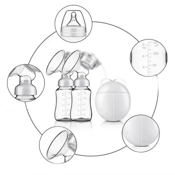 Електричний подвійний масажний молоковідсмоктувач Kinder Goods в комплекті з 2 пляшками для молока + соска, USB | Зображення 9