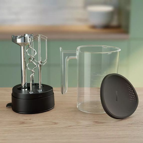 Міксер ручний Philips 5000 series, 500Вт, насадки -4 вінчика, блендер, подрібнювач, турборежим, чорний (HR3781/20) | Зображення 2