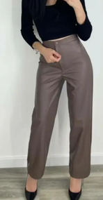 Женские прямые кожаные брюки свободного кроя GF01692 цвет мокко, размер 46