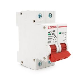 Автоматичний вимикач DC ZADOTI DZ47-63C63 2P DC1000V,63A,6kA,DIN,35x76x79mm