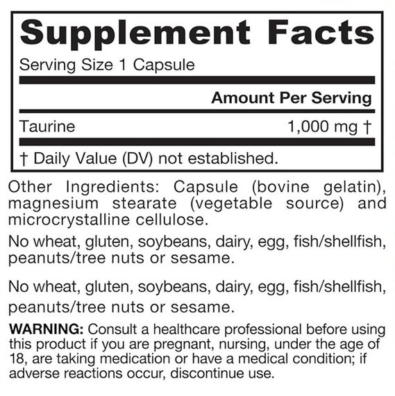 Таурин Jarrow Formulas Taurine 1000 mg 100 Caps JRW-15020 | Зображення 1
