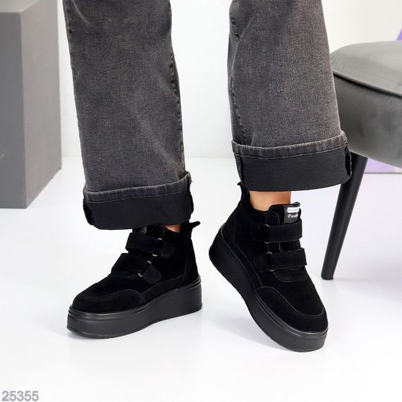 Спортивні чорні зимові черевики натуральна замша на липучках | Зображення 7