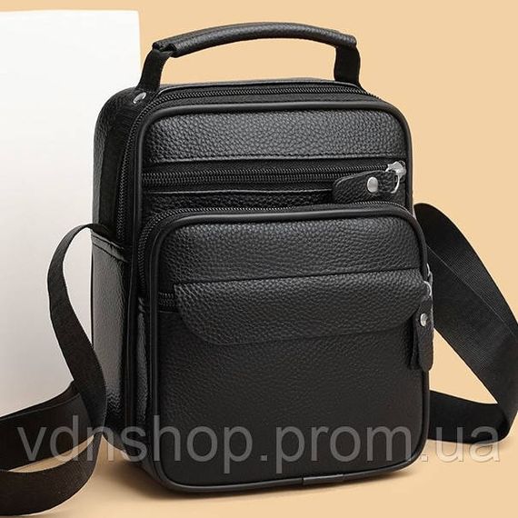 Чоловічі шкіряні сумки планшет 17х21х9, барсетка через плече з ручкою чорна 86802 | Зображення 6