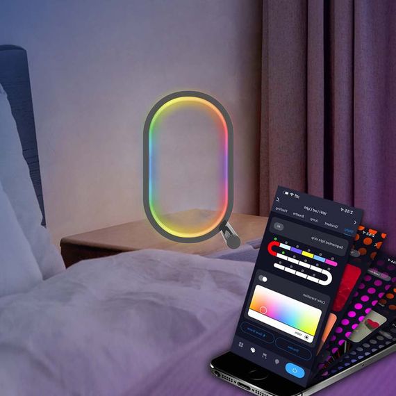 Настольная LED лампа RGB Smart desk oval lamp Bluetooth USB with app Black | Зображення 1
