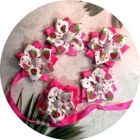 Стрічка в косу з квітками 55*7*6 см Рожевий