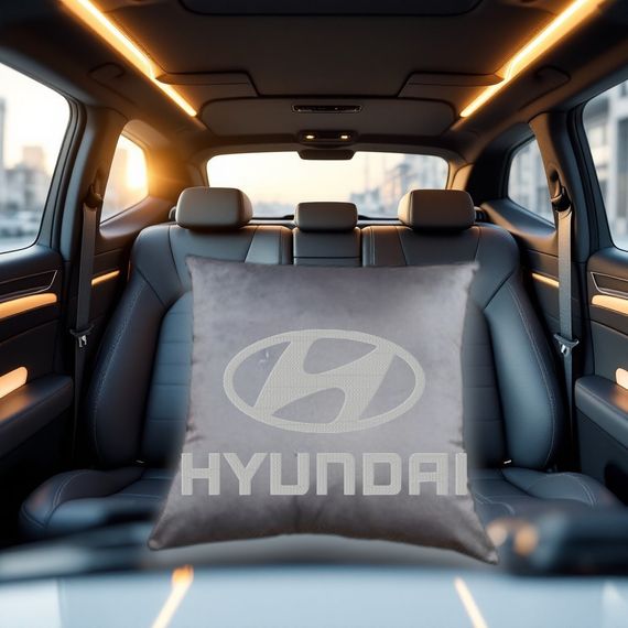 Авто Подушка c вышивкой логотипа марки хендай хюндай hyundai серый автомобилисту 00168